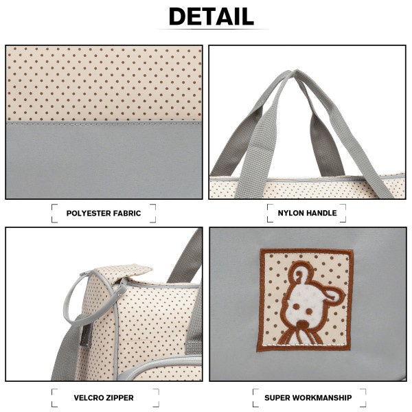 9026 - Miss Lulu 5-teiliges Polyester Set für Mutterschaft und Baby Wickeltasche Punkt-Serie - Hellgrau